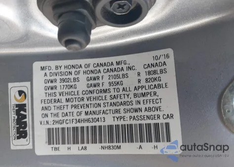 2017 Honda Civic Ex-T из США, поврежденный, VIN 2HGFC1F34HH630413